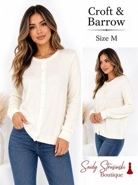 Croft & Barrow Ivory Knit Sweater/size M minimalist cozy fashion preppy style